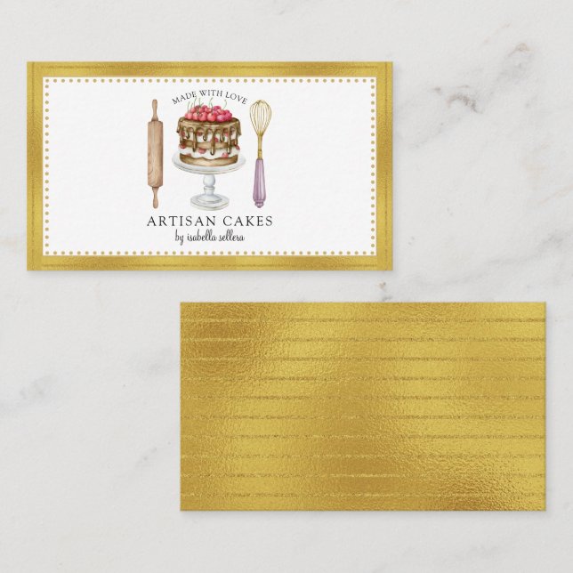 Tarjeta De Visita Baker Bakery Elegante Utensilios para hornear (Anverso / Reverso)