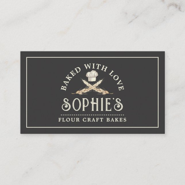 Tarjeta De Visita Baker Bakery Pastry Chef Logo Negro (Anverso)