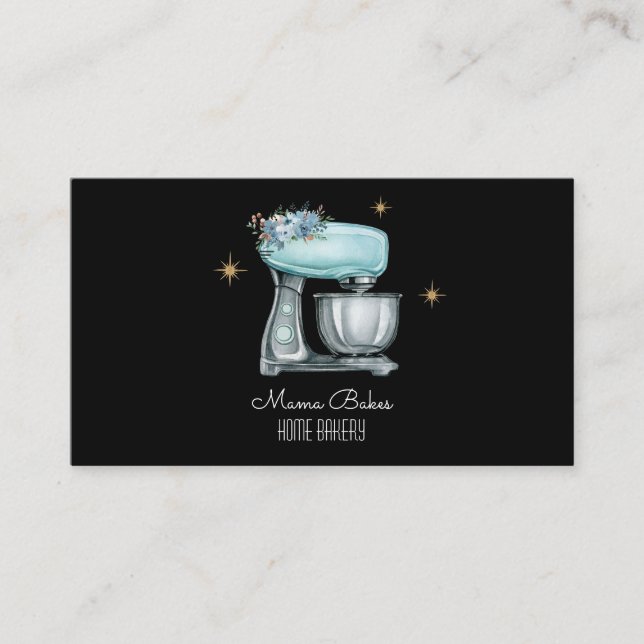 Tarjeta De Visita Baker Baking Watercolor Pastry Chef Black (Anverso)