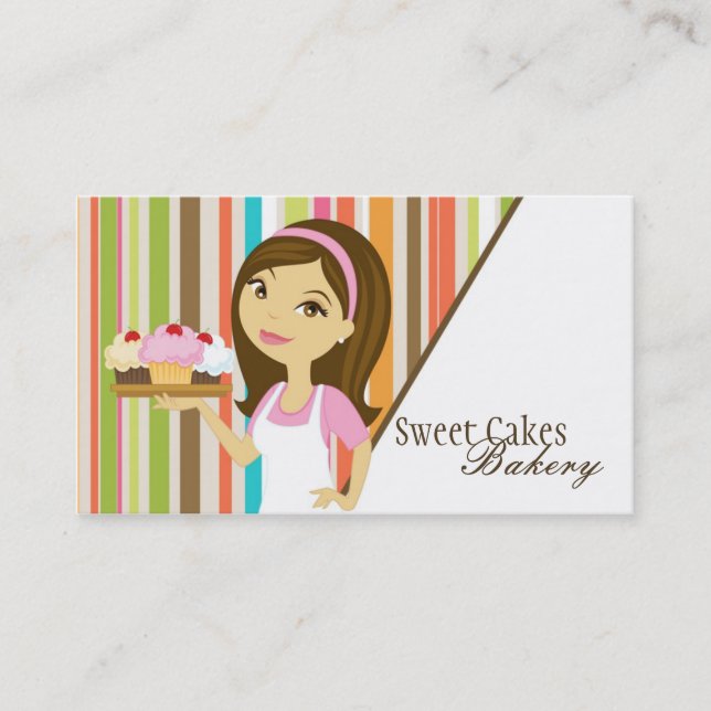 Tarjeta De Visita Baker Brunette Panadería Takes Bake Business Card (Anverso)