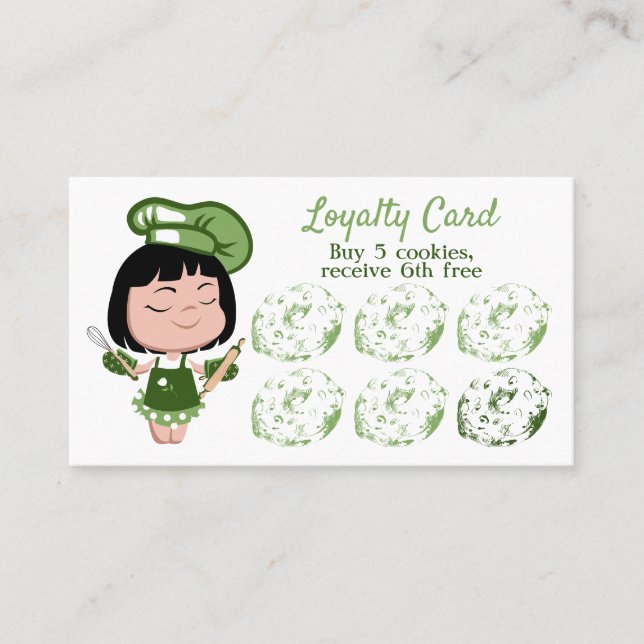 Tarjeta De Visita Baker Chica verde Lady Pastry Loyalty (Anverso)