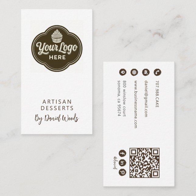 Tarjeta De Visita Baker Custom Logo Espresso Brown QR Code (Anverso / Reverso)