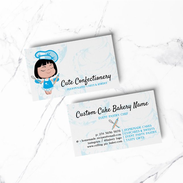 Tarjeta De Visita Baker de repostería azul (BAKERY PASTRY CHEF COOK CAKE event planner business)