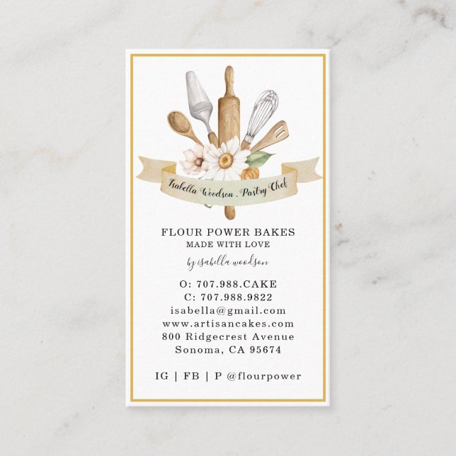 Tarjeta De Visita Baker Pastry Chakers Bakers Tools Square Business  (Anverso)
