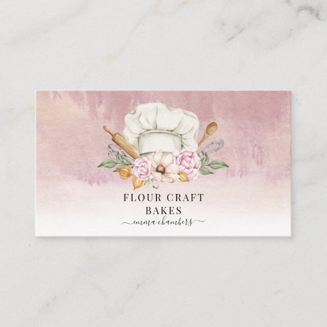 Tarjeta De Visita Baker Pastry Chef Bakers Herramientas Dusty Pink (Anverso)