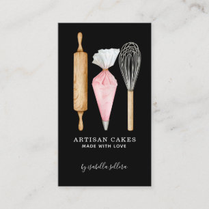 Tarjeta De Visita Baker Pastry Chef Baking Utensis Black Business