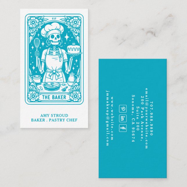 Tarjeta De Visita Baker Pastry Chef Caterer Turquoise Blue (Anverso / Reverso)