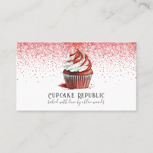 Tarjeta De Visita Baker Pastry Chef Red Velvet Pink Purpurina (Anverso)