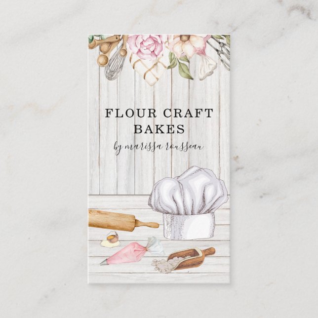 Tarjeta De Visita Baker Pastry Chef Watercolorear Herramientas (Anverso)