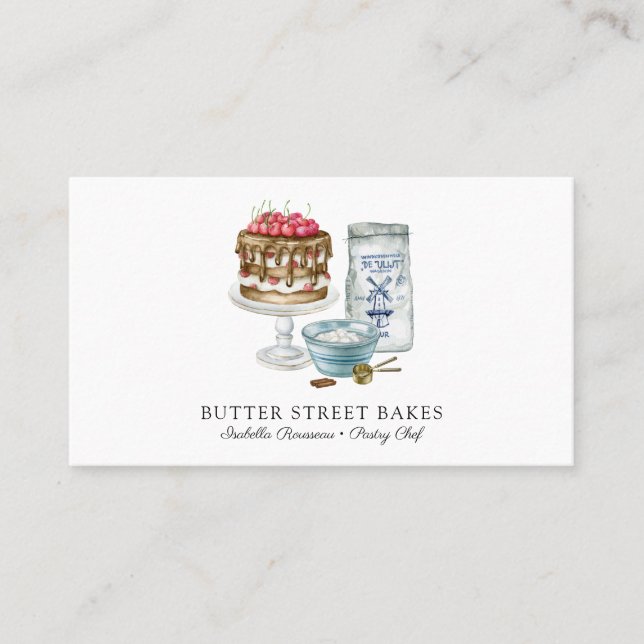 Tarjeta De Visita Baker Pastry Watercolor Square Business Card (Anverso)