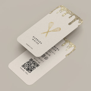 Tarjeta De Visita Baker Whisk Faux Gold Drip Caterer Beige