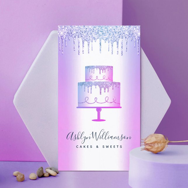 Tarjeta De Visita Bakery Cake Purple Purpurina Drip Pastry Chef Lujo (Subido por el creador)