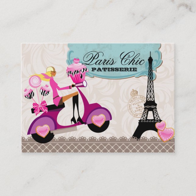 Tarjeta De Visita Bakery Cupcake Cake Pops Paris Eiffel Tower (Anverso)