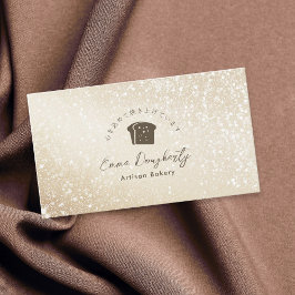 Tarjeta De Visita Bakery Gold Glitter Minimalist Bread Logo