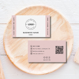 Tarjeta De Visita Bakery Logo QR Code Social Media Blush Pink