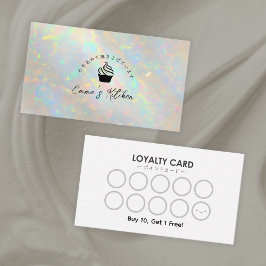 Tarjeta De Visita Bakery Loyalty Card Holographic White Opal Cupcake