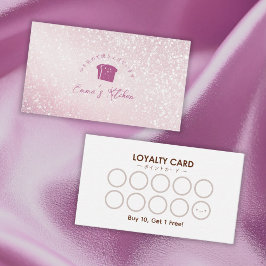 Tarjeta De Visita Bakery Loyalty Card Pink Glitter Bread Logo