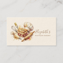Tarjeta De Visita Bakery Pastry Chef Watercolor Gold Baking Catering