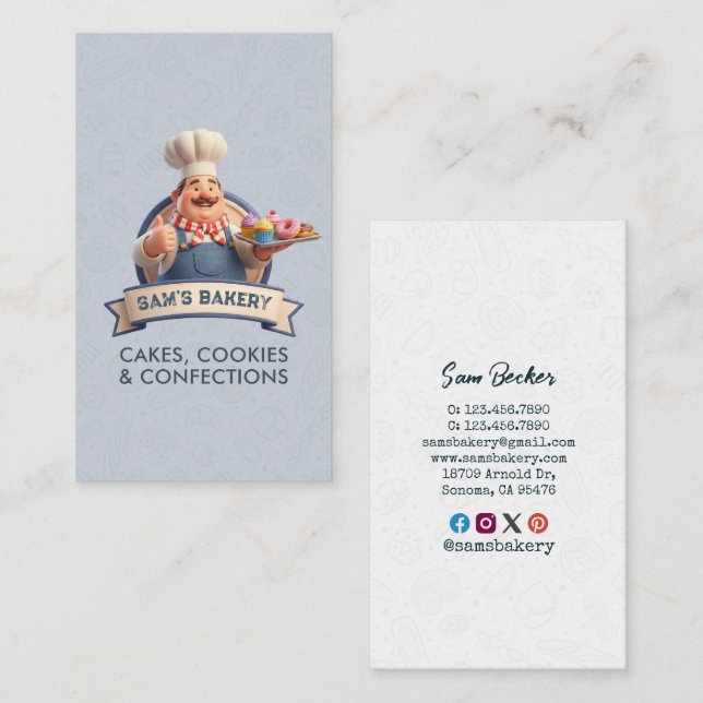 Tarjeta De Visita Bakery Store Pastry Chef Desserts Sweets Cake Shop (Anverso / Reverso)
