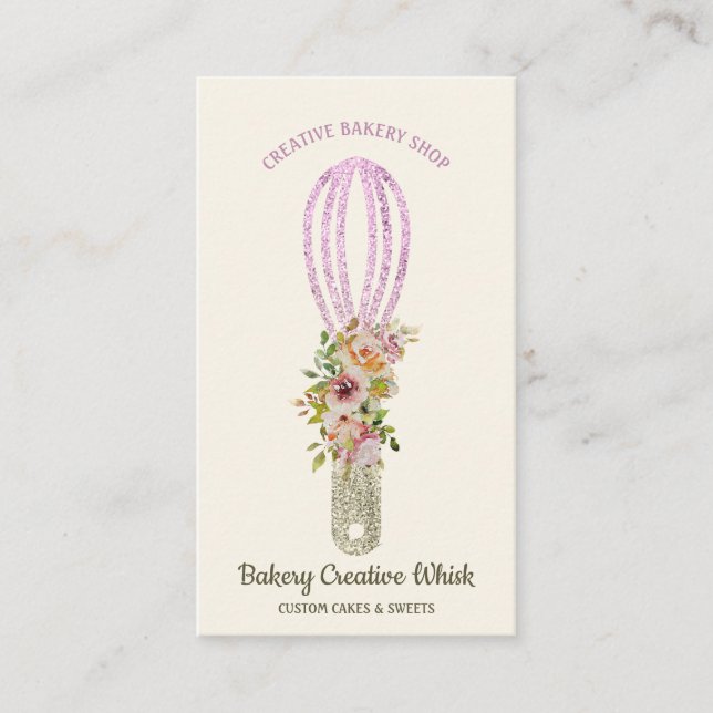 Tarjeta De Visita Bakery Whisk brillante brillo oro pastel (Anverso)
