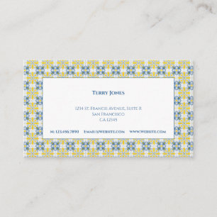 Tarjeta De Visita Baldosas azul bonito y amarillo portugués