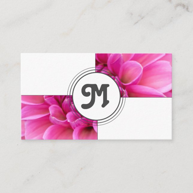 Tarjeta De Visita Baldosas blancas elegantes y floridas rosa monogra (Anverso)