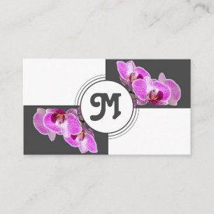 Tarjeta De Visita Baldosas blancas elegantes y floridas rosa monogra