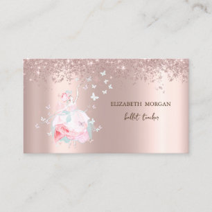 Tarjeta De Visita Ballerina Butterflies Confetti Rosa Gold