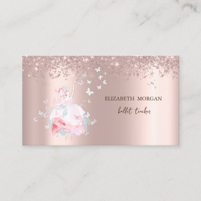 Tarjeta De Visita Ballerina Butterflies Confetti Rosa Gold (Anverso)