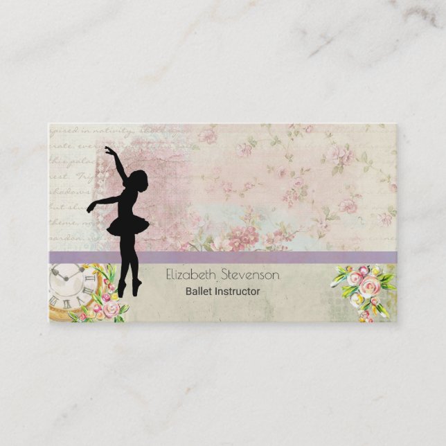 Tarjeta De Visita Ballerina Silhouette sobre el elegante patrón de c (Anverso)