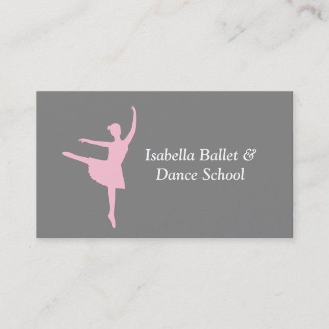 Tarjeta De Visita Ballet balneario moderno y estudio de danza gris (Anverso)
