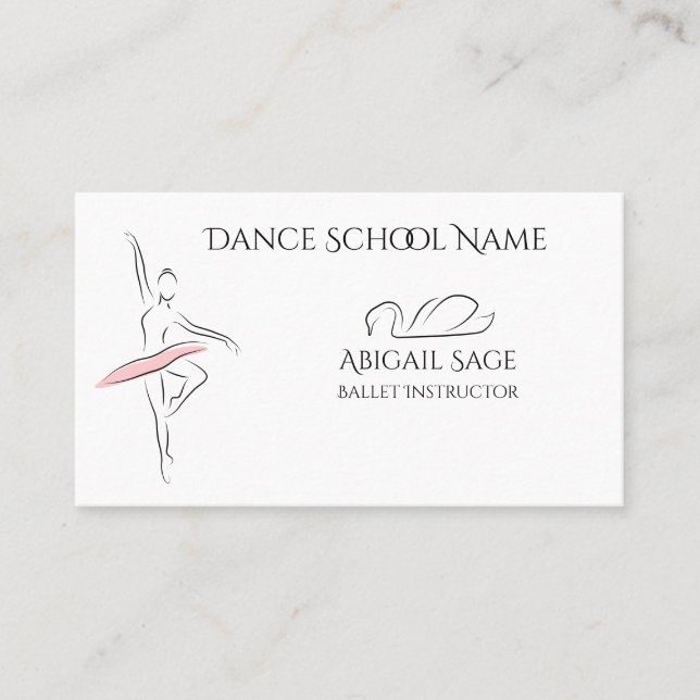 Tarjeta De Visita Ballet Dance Ballerina y Swan Professional (Anverso)