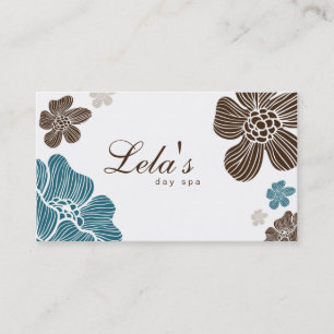 Tarjeta De Visita Balneario floral Brown azul del salón de la