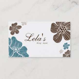 Tarjeta De Visita Balneario floral Brown azul del salón de la