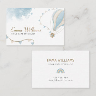 Tarjeta De Visita Balón azul de aire caliente de cuidado de niños de