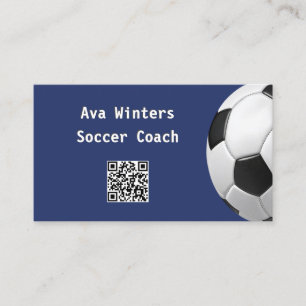 Tarjeta De Visita Balón de fútbol minimal azul código QR entrenador