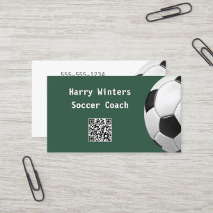 Tarjeta De Visita Balón de fútbol minimal verde código QR entrenador