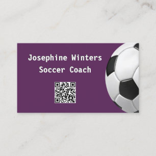 Tarjeta De Visita Balón de Fútbol Purple Código QR Mínimo Entrenador