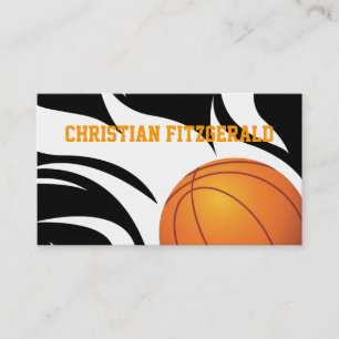 Tarjeta De Visita Baloncesto llameante blanco y negro