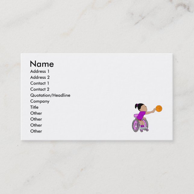 Tarjeta De Visita Baloncesto púrpura del chica de la silla de ruedas (Anverso)