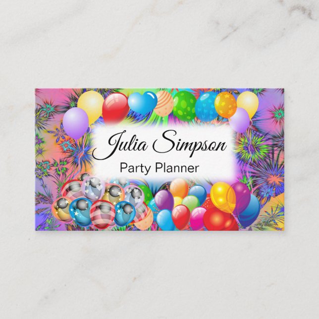 Tarjeta De Visita Balones elegantes y coloridos, fuegos artificiales (Anverso)