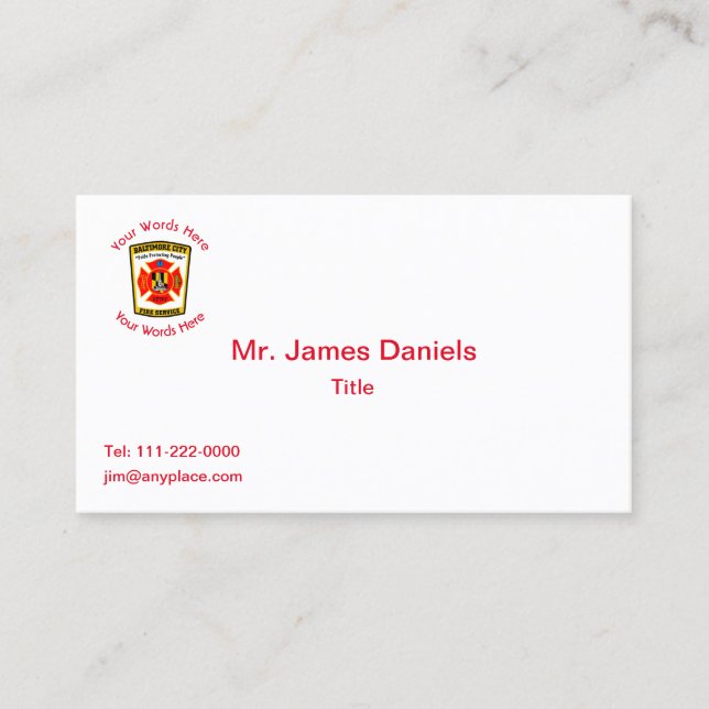 Tarjeta De Visita Baltimore City Fire Service Emblem Business Card (Anverso)
