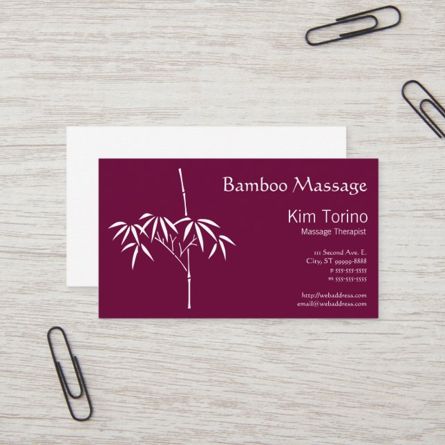 Tarjeta De Visita Bambú del japonés del terapeuta del masaje (Anverso/Reverso In Situ)