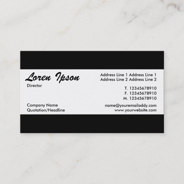Tarjeta De Visita Banda central - Negro (Anverso)