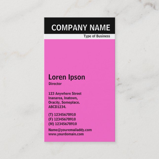 Tarjeta De Visita Banda de encabezado V - Negro con FF66CC rosa (Anverso)