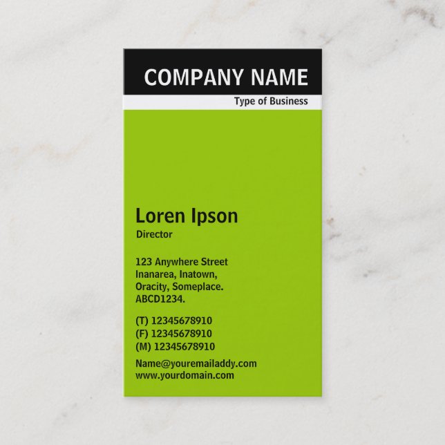 Tarjeta De Visita Banda de encabezado V - Negro con verde 99CC00 (Anverso)