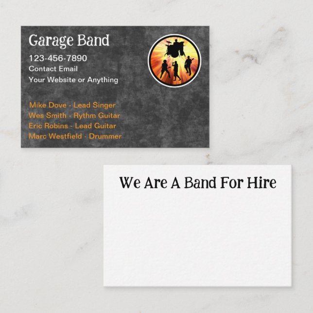 Tarjeta De Visita Banda de Garage Rock N Roll (Anverso / Reverso)
