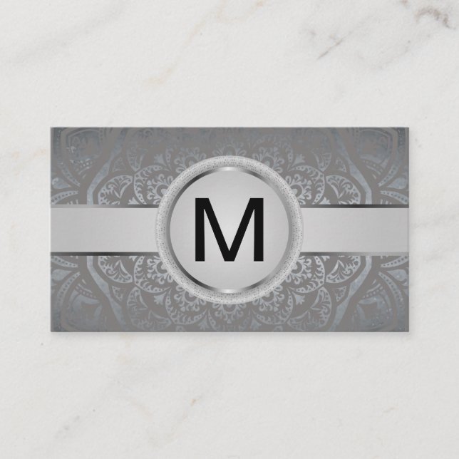 Tarjeta De Visita Banda de Monograma de Lujo | Patrón de Mandala met (Anverso)