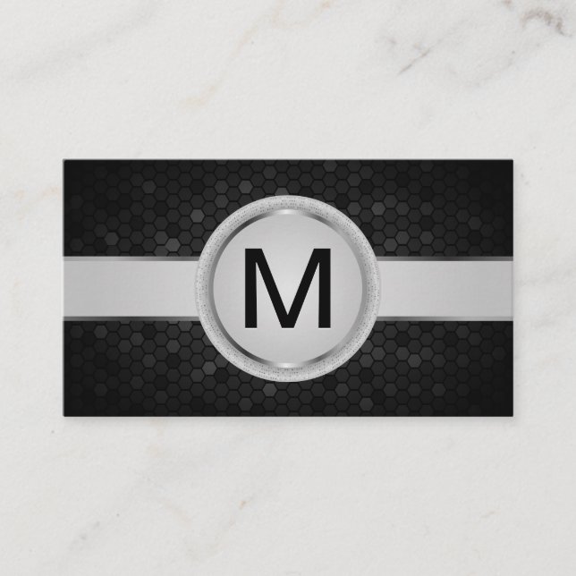Tarjeta De Visita Banda de Monograma de Lujo | Patrón geométrico met (Anverso)