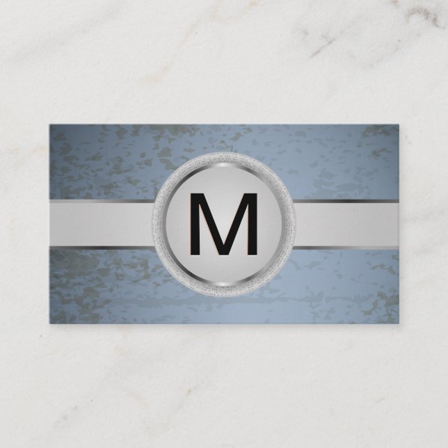 Tarjeta De Visita Banda de Monograma de Lujo | Textura azul grunge (Anverso)
